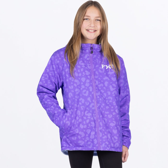 YTH RIDE REVERSIBLE JACKET 24-AMETHYST CHEETAH/MAUI BLUE