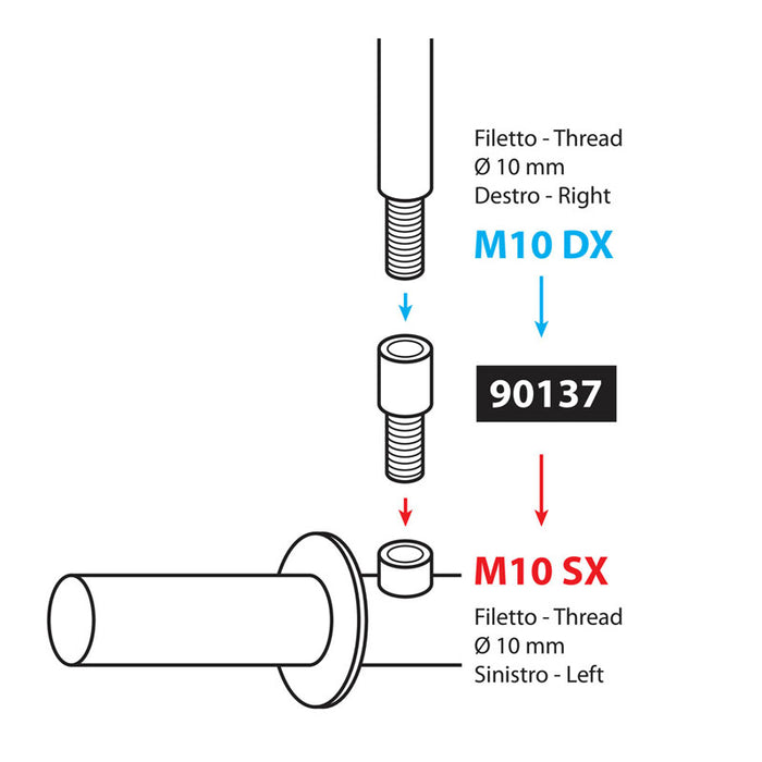 ADAPTADOR PARA ESPEJOS MOTO - ROSCA Ø 10 MM DERECH