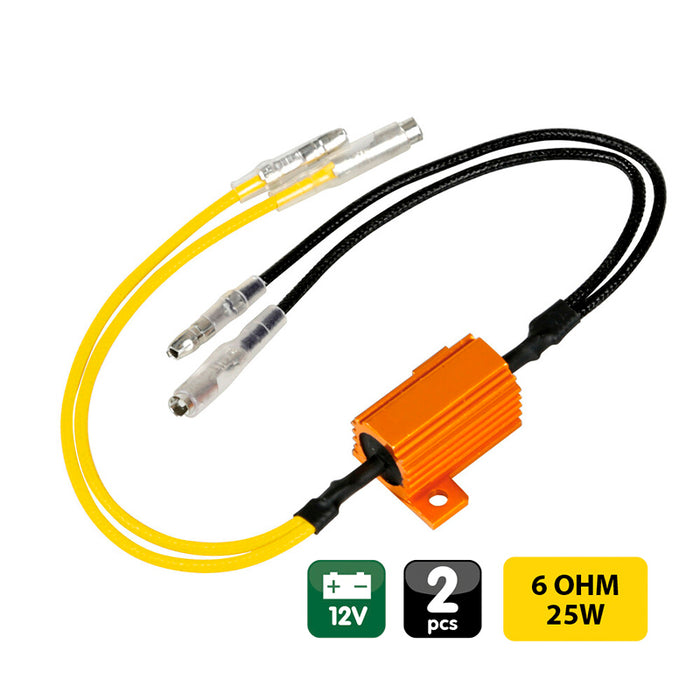 RESISTENCIAS PRECABLEADAS CON CONECTORES RÁPIDOS, 2 UDS. - 12V - 6 OHM - 25 W